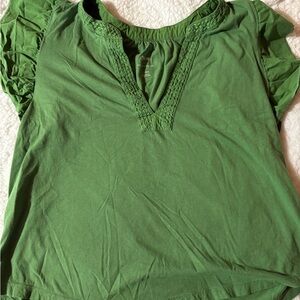 Anthropologie Green Blouse with Ruffled Sleeves